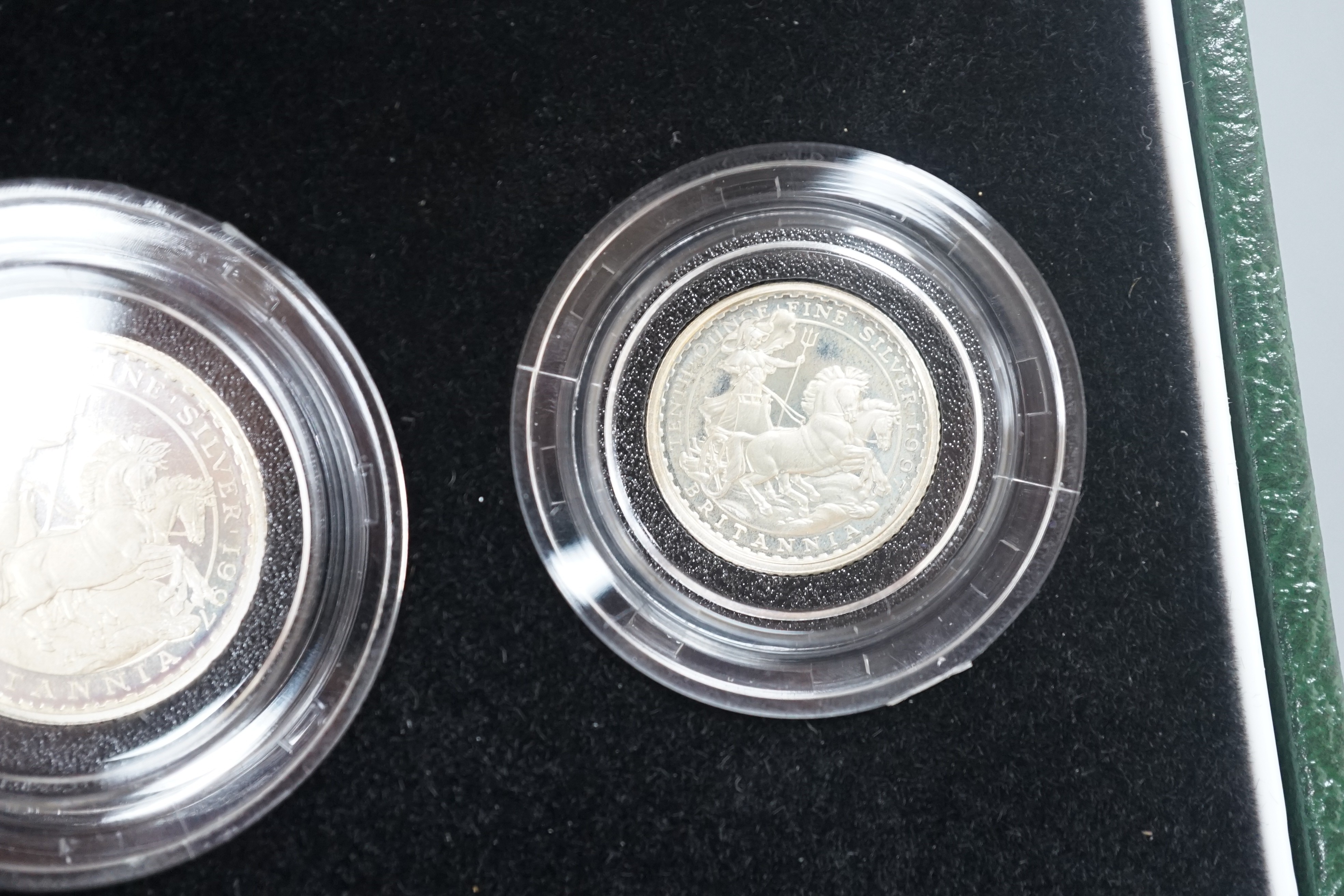 A cased Royal Mint UK Britannia silver proof four coin collection 1997